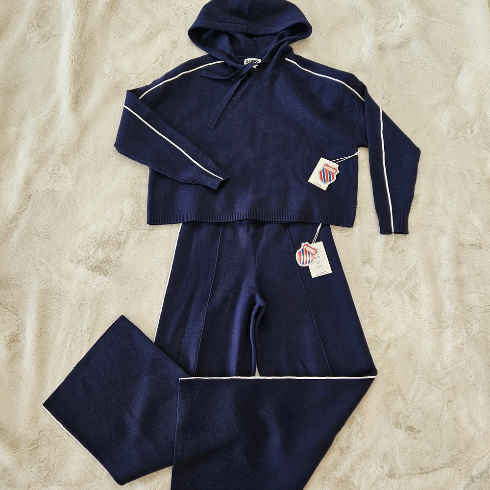 NWT K-Swiss Sweatsuit Womens Small Navy Blue White Stripe Loungewear Brand New